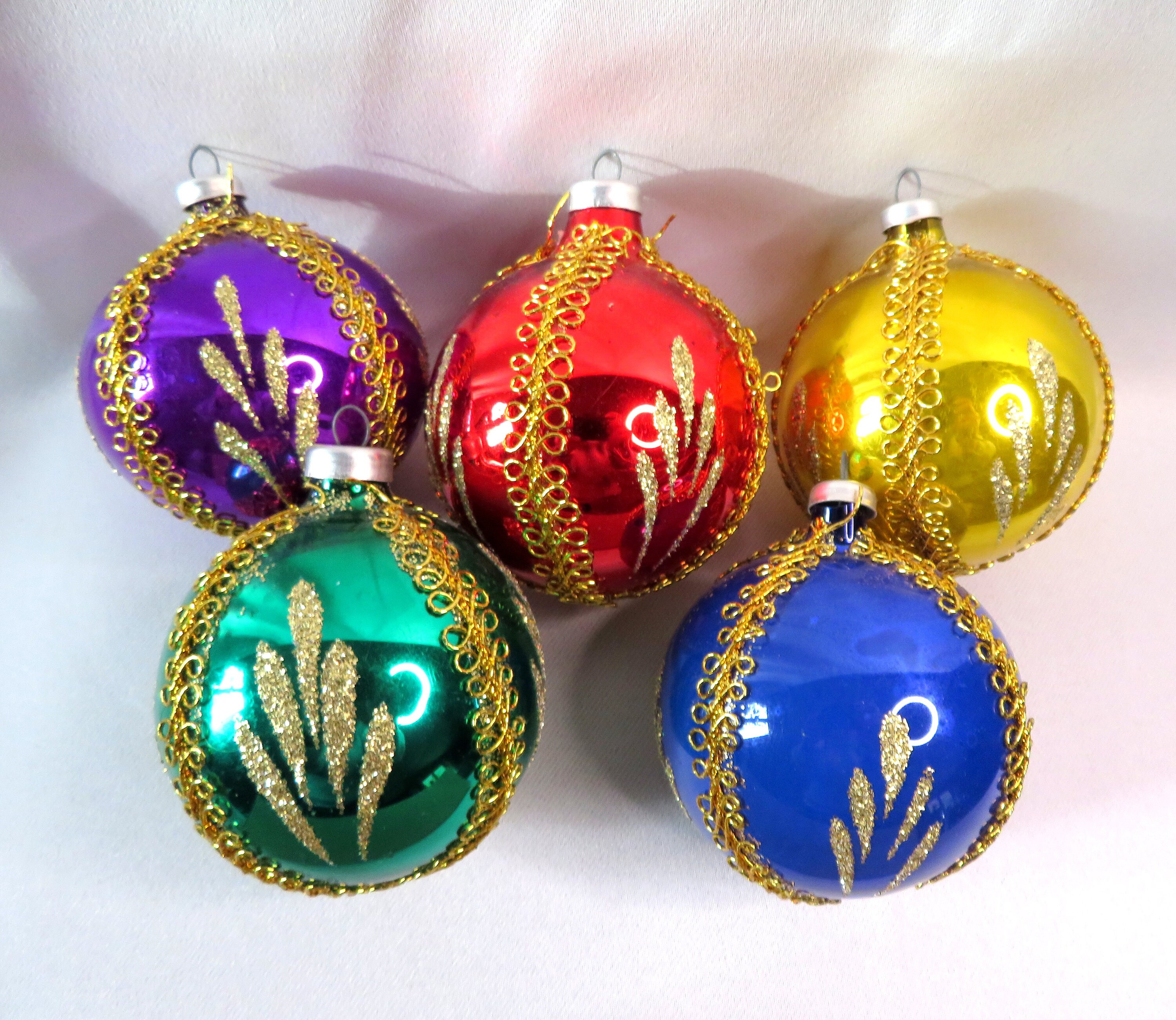 Vintage Hand Painted Glass Christmas Ball Ornaments in Original Box - Etsy