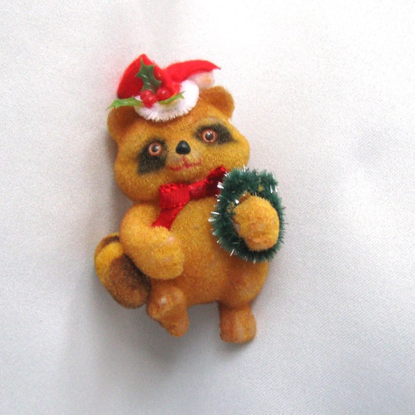 Morgan Inc Flocked Raccoon Christmas Ornament Vintage 1970s Critter Sitter Series