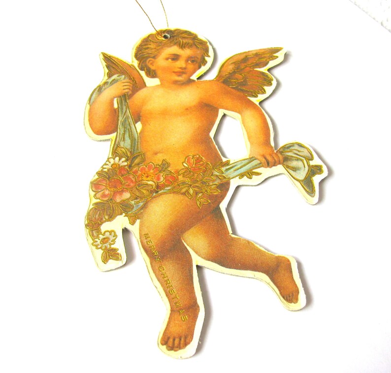 Vintage Victorian Cherub Ornament, Angel Ornament Made of Heavy Die Cut Two Sided Cardboard image 9