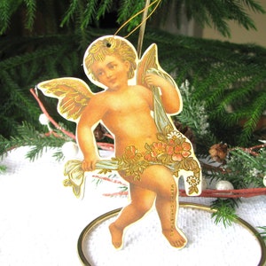 Vintage Victorian Cherub Ornament, Angel Ornament Made of Heavy Die Cut Two Sided Cardboard image 4