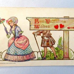 Carte postale John Winsch 1914 Saint-Valentin d'occasion, timbre original intact