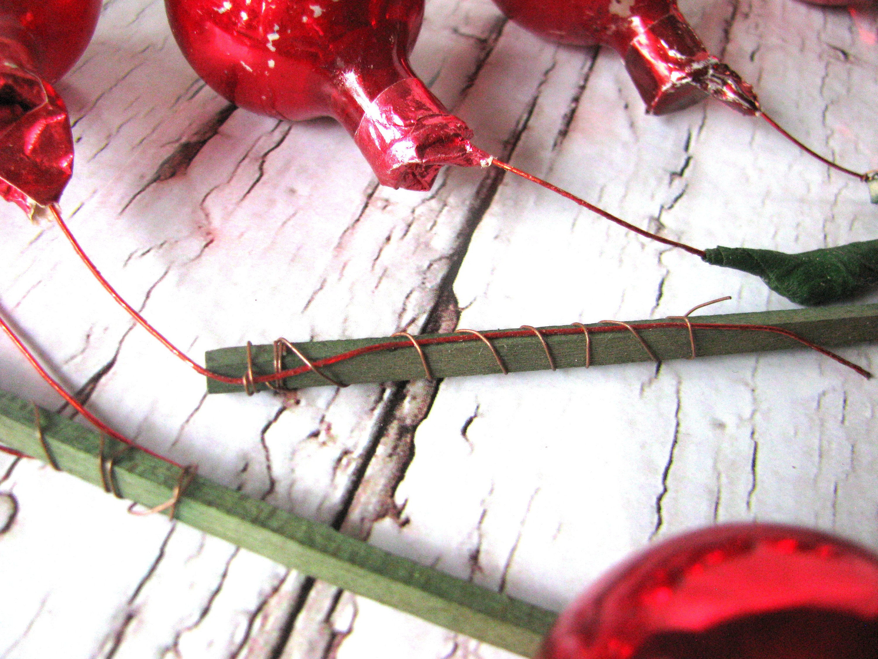 Red Mercury Glass Christmas Ball Picks Attached to Wood Etsy Canada