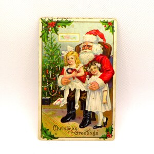Carte postale ancienne Stecher Père Noël avec filles en relief, vers 1912