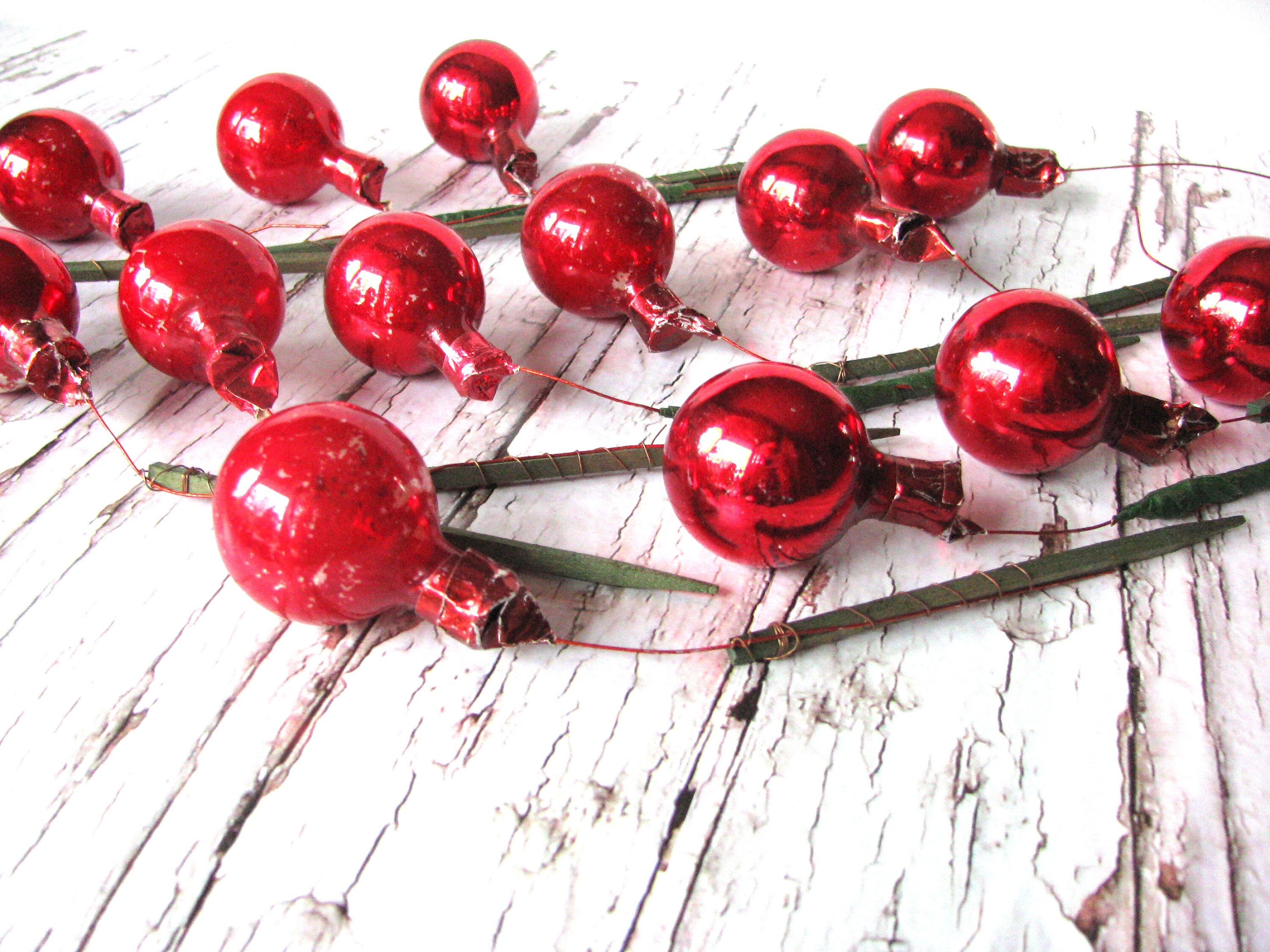 Red Mercury Glass Christmas Ball Picks Set of 14 Etsy Canada