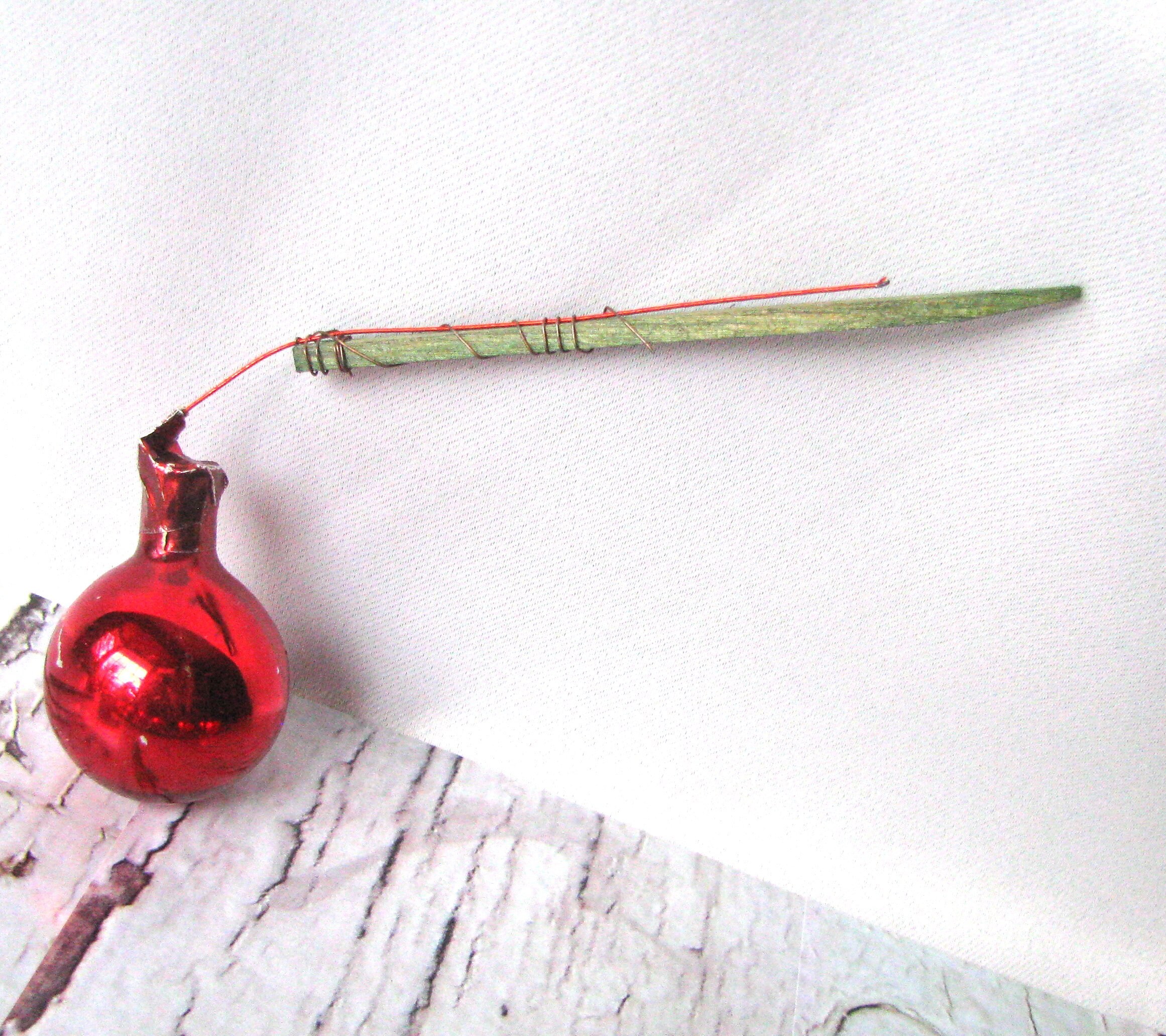 Red Mercury Glass Christmas Ball Picks Attached to Wood Etsy Canada