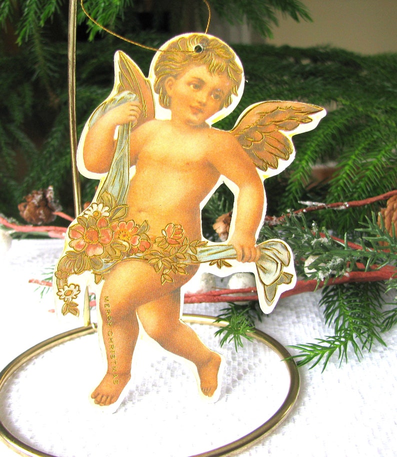 Vintage Victorian Cherub Ornament, Angel Ornament Made of Heavy Die Cut Two Sided Cardboard image 6