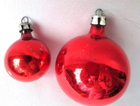 1940s Poland Red Mercury Glass Ball Christmas Ornaments Lot of Two Etsy