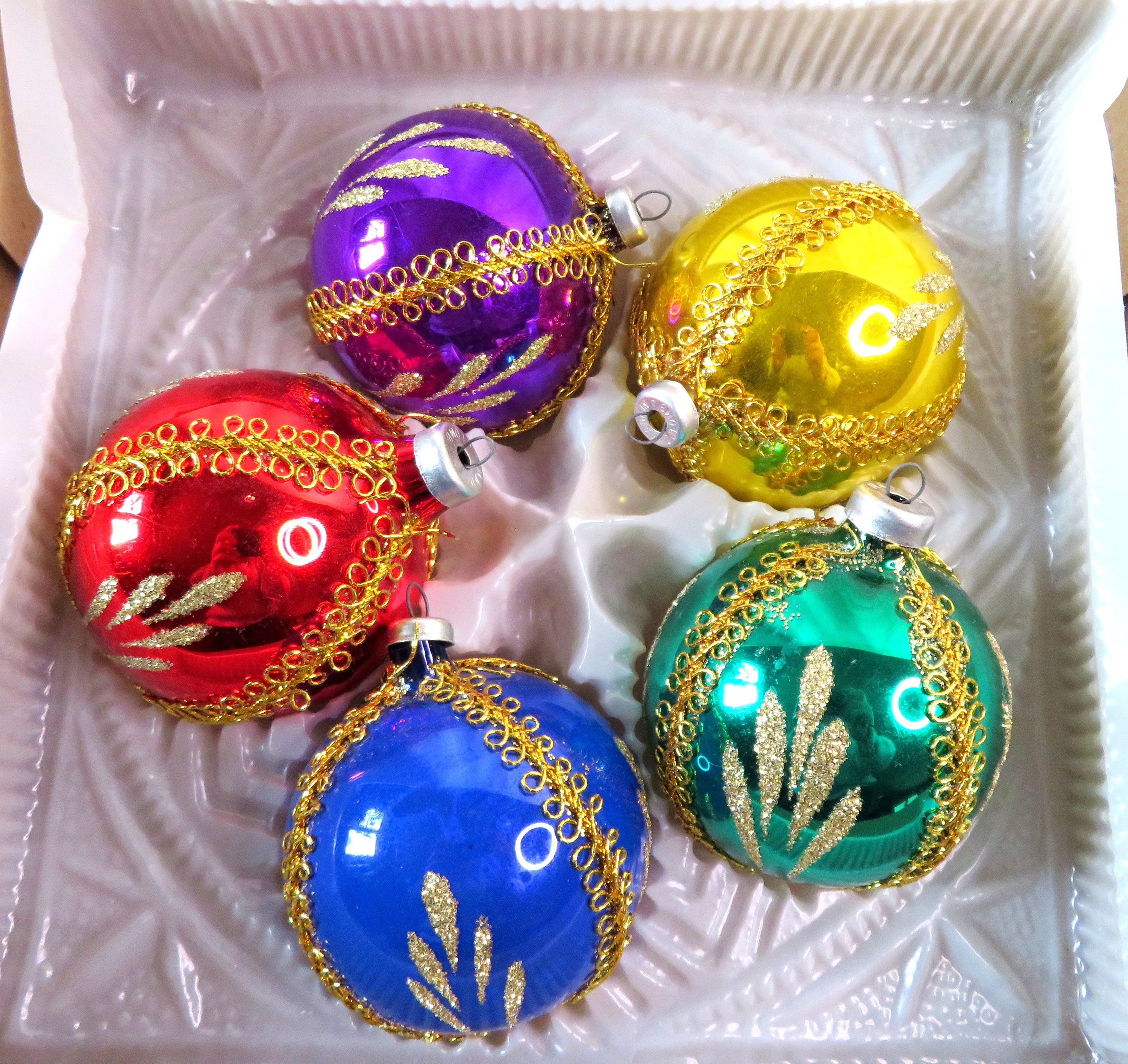 Vintage Hand Painted Glass Christmas Ball Ornaments in Original Box - Etsy
