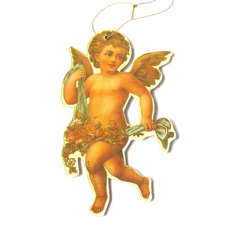 Vintage Victorian Cherub Ornament, Angel Ornament Made of Heavy Die Cut Two Sided Cardboard image 1