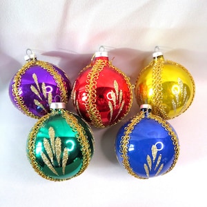 Vintage Hand Painted Glass Christmas Ball Ornaments in Original Box
