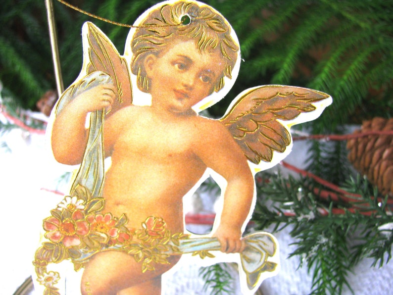 Vintage Victorian Cherub Ornament, Angel Ornament Made of Heavy Die Cut Two Sided Cardboard image 7