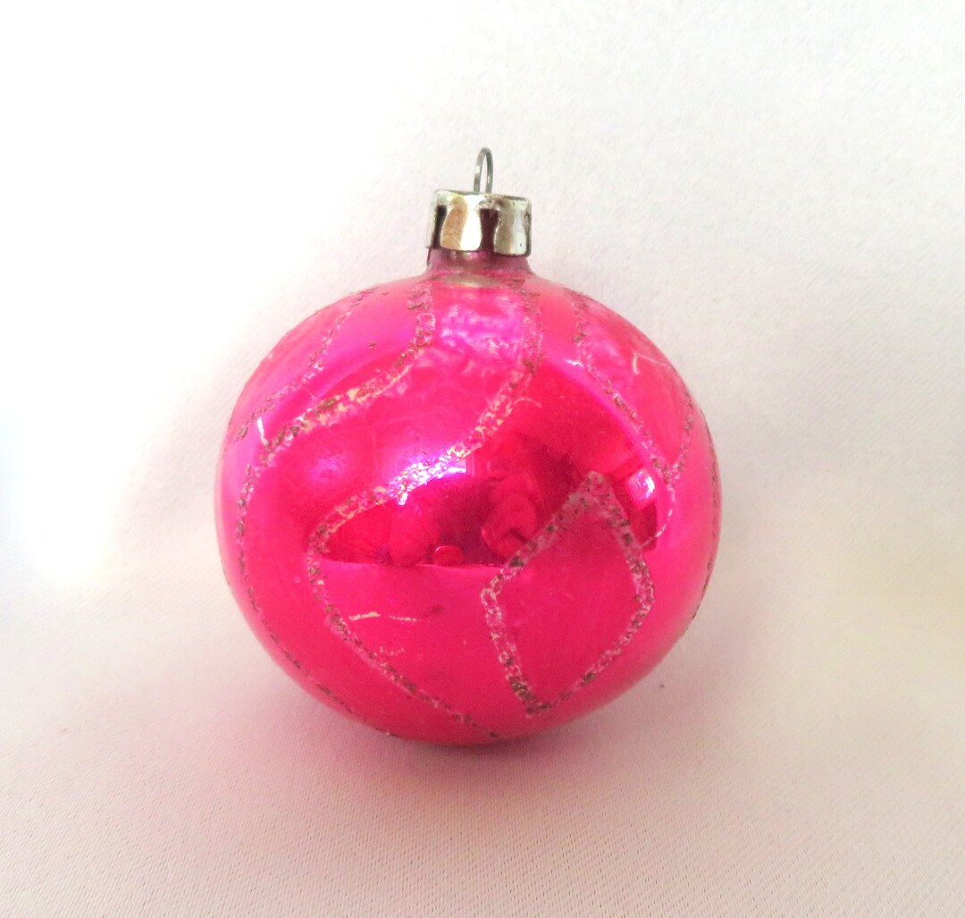 S Poland Pink Mercury Glass Christmas Ball With White Mica Etsy