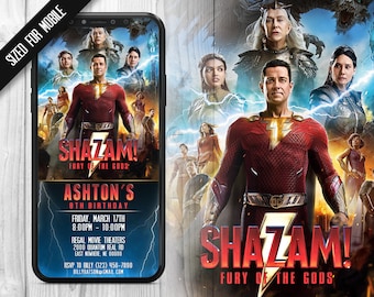 Shazam! Fury of the Gods Mobile Invitation, Shazam Invitation, Shazam Invite, Shazam 2 Invites, Shazam!
