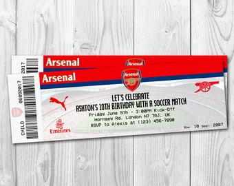 Arsenal Invitations, Soccer Invitation, Football Invitation, Arsenal Birthday Invitations