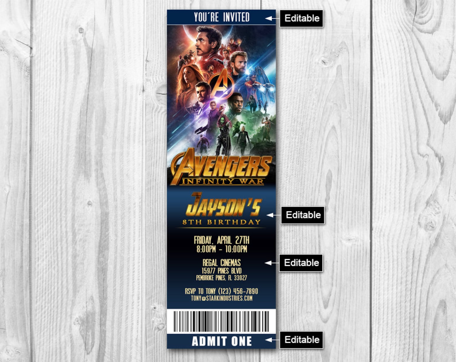 Avengers Infinity War Movie Ticket Invitation Avengers Etsy