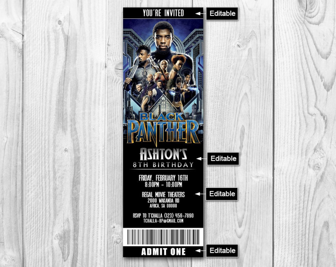 Black Panther Movie Ticket Invitations Black Panther - Etsy