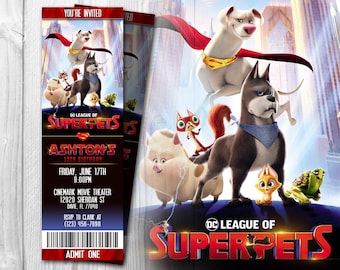 DC League of Super-Pets Movie Ticket Invitation, DC League of Super-Pets Invitation, Superpets Invite, DC Super Pets, Birthday