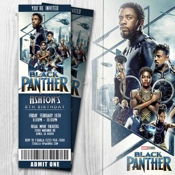 Black Panther Movie Ticket Invitations, Black Panther Invitation, Black Panther Invite, Black Panther Invitations, Black Panther Birthday