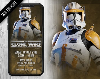 Star Wars Invitation - Clone Wars Mobile Invitation - Commander Cody - Mobile