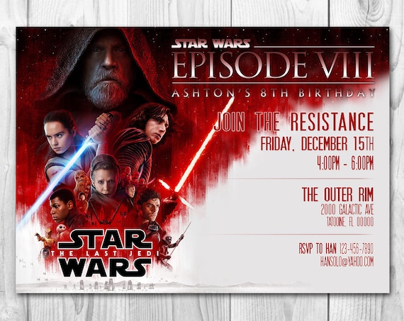 Invitare Lultimo Jedi Inviti Episodio 8 Ultimo Jedi Star Wars Inviti Inviti Di Compleanno Ultimo Jedi Grazie Free Card