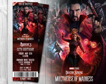 Doctor Strange Movie Ticket Invitation, Doctor Strange Multiverse of Madness Invitation, Doctor Strange Invite, Dr Strange, Birthday
