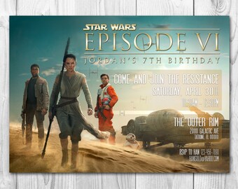 Star Wars The Force Awakens Invitations, Star Wars Invitations, Finn, Rey, Poe, Star Wars Birthday Invitations, FREE Thank you cards