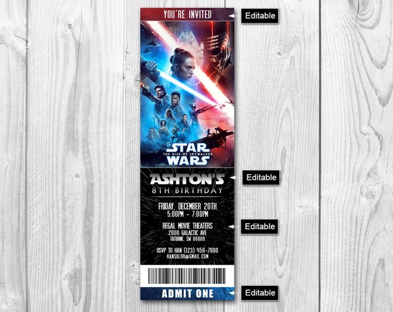The Rise Of Skywalker Movie Ticket Invitations Episode 9 Star Etsy
