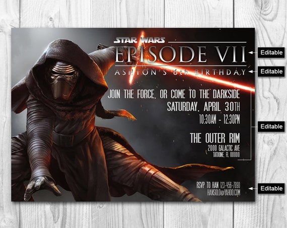 Star Wars Invitation Kylo Ren Invitation Star Wars Etsy