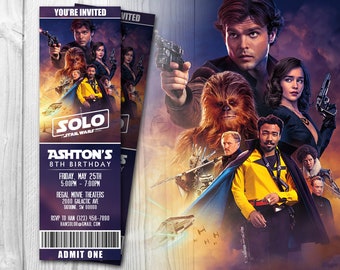 Solo Movie Ticket Invitations, Star Wars Invitation, Solo Invite, Solo Invitations, Solo Birthday Invitations, Star Wars Story