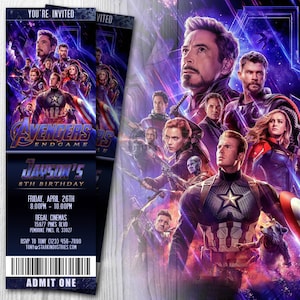 Avengers Endgame Movie Ticket Invitation, Avengers Invitation, Avengers Endgame, Avengers Movie Ticket, Endgame Invitation, Digital file