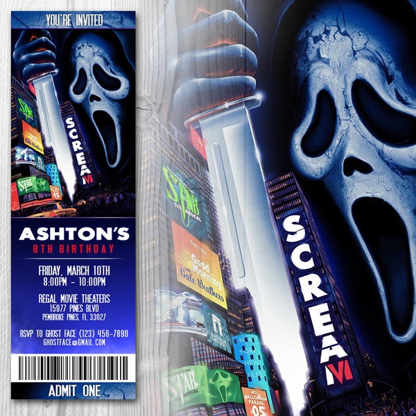 Scream Movie Ticket Invitations, Scream 6 Invitation, Scream Invite, Scream VI Invites, Scream VI