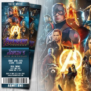 Avengers Endgame Movie Ticket Invitation, Avengers Invitation, Avengers Endgame, Avengers Movie Ticket, Endgame Invitation