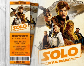 Solo Movie Ticket Invitations, Star Wars Invitation, Solo Invite, Solo Invitations, Solo Birthday Invitations, Star Wars Story, Solo Movie
