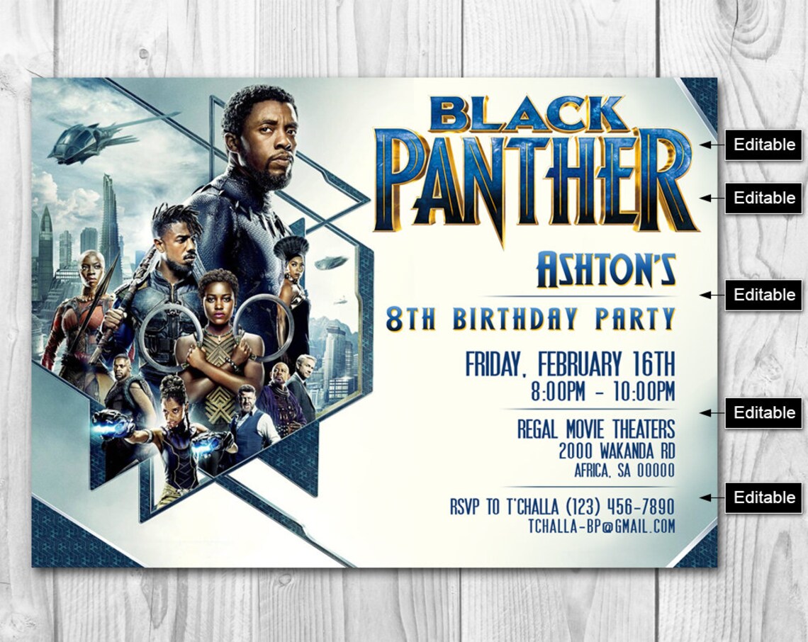 Black Panther Movie Invitations Black Panther Invitation | Etsy
