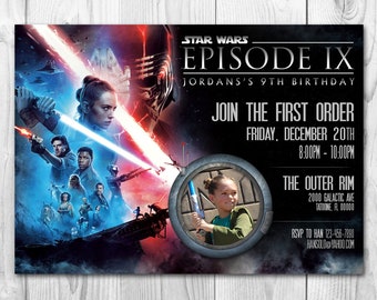 The Rise of Skywalker Invitations, Child Photo, Episode 9 Star Wars Invitation, Rise of Skywalker Invite, The Rise of Skywalker Invitations