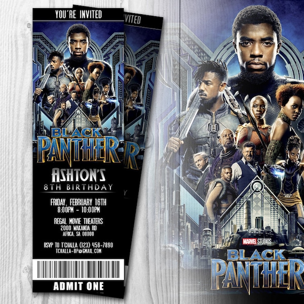 Black Panther Movie Ticket Invitations, Black Panther Invitation, Black Panther Invite, Black Panther Invitations, Black Panther Birthday