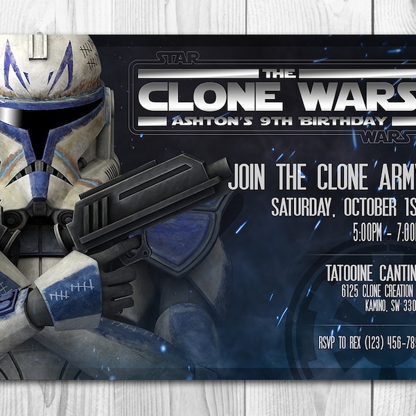 Star Wars Invitation - Clone Wars Invitation - Star Wars Birthday Invitation - Rex - FREE Thank you cards