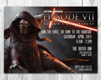 Star Wars Invitation - Kylo Ren Invitation - Star Wars Birthday Invitation - The Force Awakens - FREE Thank you cards