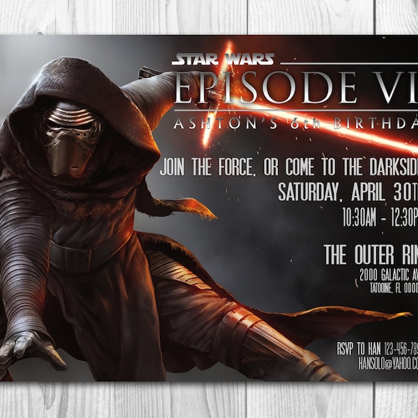 Star Wars Invitation - Kylo Ren Invitation - Star Wars Birthday Invitation - The Force Awakens - FREE Thank you cards