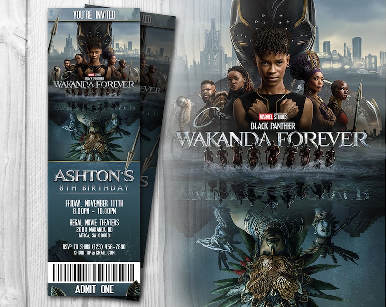 Wakanda Forever Movie Ticket Invitations Black Panther 2 - Etsy