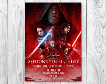 The Last Jedi Invitations, Episode 8, Last Jedi Invite, Star Wars Invitations, Last Jedi Birthday Invitations, FREE Thank you card