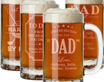 Personalized Father's Day Gift For Dad-Custom Dad Beer Stein Glass 16oz-Dad Gift-To Dad From The Reasons You Drink-Gift With Kids Names