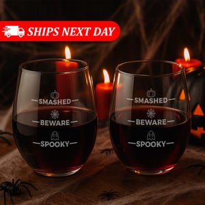 Halloween Stemless Wine Glasses-Halloween Gifts For Women-Halloween Themed Gifts-Halloween Gift Ideas-Halloween Themed Wine Glasses-Spooky