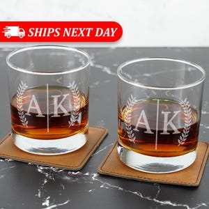 Engraved Split Monogrammed Whiskey Glass Set of 4 - Personalized Whiskey Gift for Men - Customized Cocktail, Bourbon, Scotch, Rocks Glass