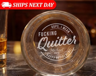 Retirement Gifts For Men-Engraved Whiskey Glass Gift-Retirement Whiskey Glasses-Retirement Quitter-Funny Retirement Gift-Coworker Retirement