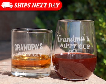 Grandparent Gift Set-Grandma&#39;s Sippy Cup-Grandpa&#39;s Sippy Cup-Funny Grandparent Announcement-Grandparent Gift Ideas-Gift Ideas For Grandpa