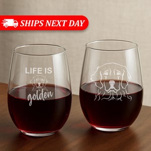 Life Is Golden-Golden Retriever Stemless Wine Glasses-Golden Retriever Gifts For Women-Funny Golden Retriever Lover Gift-Golden Retriever