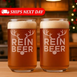 Funny Christmas Beer Glass-Reinbeer-Gift For Dad, Brother, Boyfriend, Husband-Christmas Gift Ideas For Men-Beer Lover Gift Ideas-Beer Gift