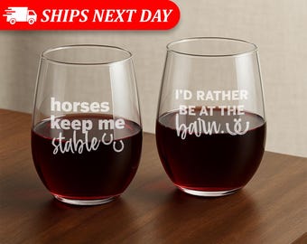 Horse Wine Glasses-Horse Gift Idea-Gift For Horse Lover-Horse Riding Gift-Funny Horse Gift-Gift For Horse Owner-Horses Keep Me Stable