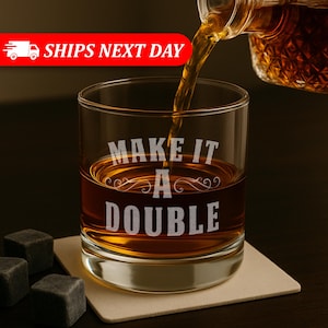 Make It A Double-Men&#39;s Birthday Gift-Birthday Gift For Him-Funny Gift For Him-Funny Whiskey Glass-Whiskey Lovers Gift-Birthday Gift Ideas
